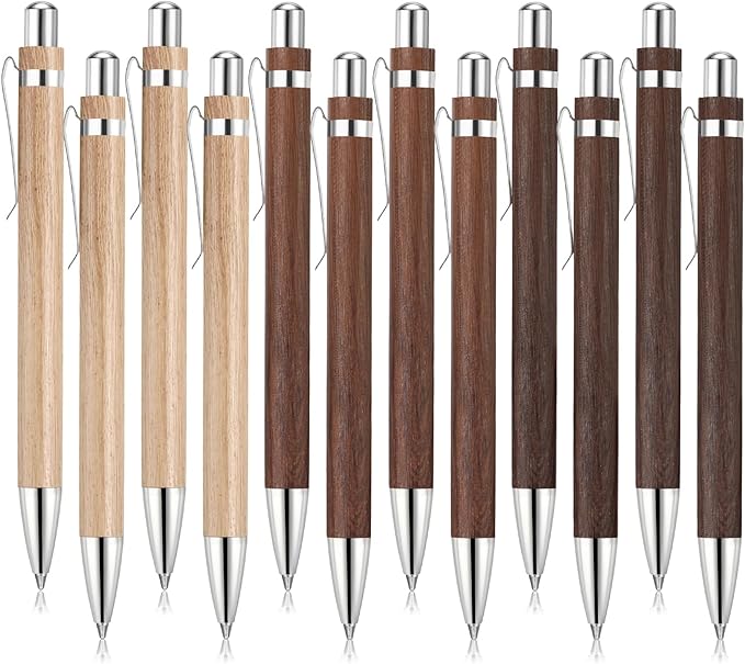 12 Pcs Bamboo Pens Employee Appreciation Gifts Engraving Wooden Ballpoint Pens Must Have for Writing Office Staff Coworkers(Stylish Color)