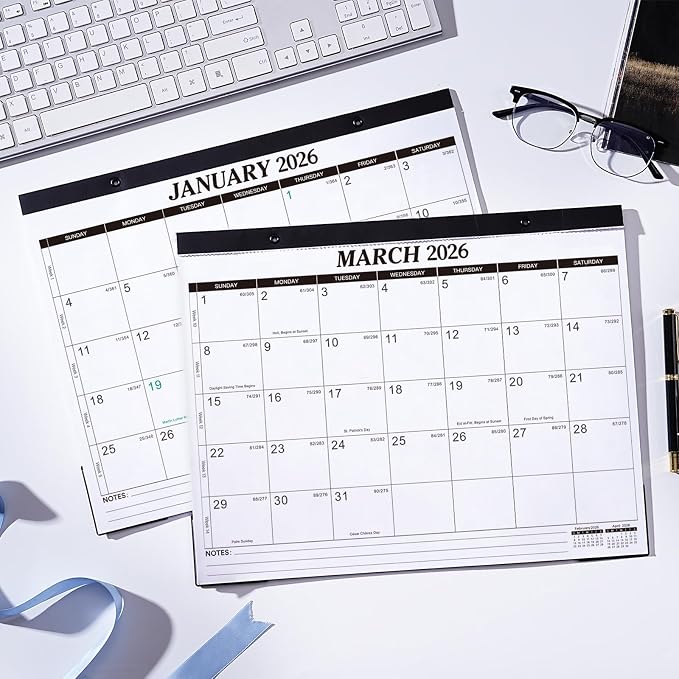 2026 Desk Calendar - 12 Monthly Desk Calendar 2026, Feb.2026 - Dec.2026, 14.6" x 11.5", Desk/Wall Calendar 2-in-1, Thick Paper with Corner Protectors, Hanging Holes, Large Daily Blocks