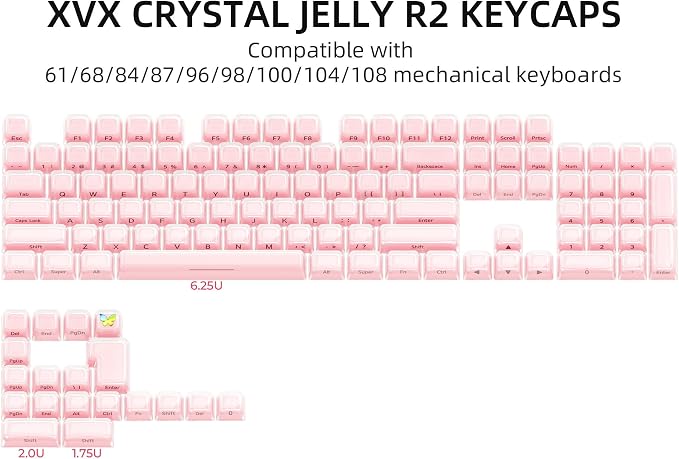 OHY XVX Jelly R2 Side-Printed Translucent MDA Profile Keycap Set, 122 Keys Double Shot PC+ABS Keycaps for MX Switches & ANSI Layout Mechanical Keyboards-Pink