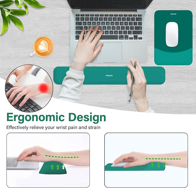 MOSISO Wrist Rest Support for Mouse Pad&Keyboard Set, Rectangular Ergonomic Mousepad Non-Slip Base Home/Office Pain Relief&Easy Typing Pad with Neoprene Cloth&Raised Silicone Lining, Teal Green