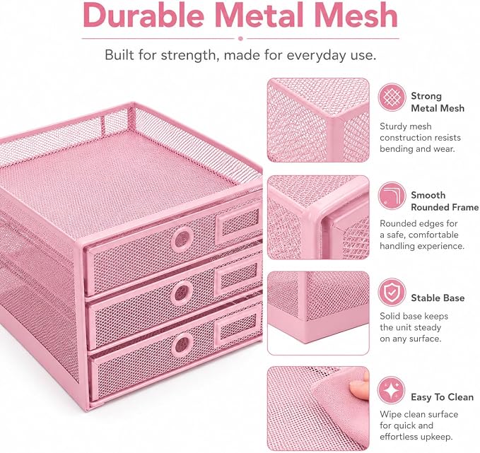 EXERZ Paper Sorter 3 Drawer Wire Mesh A4 / Desk Multifunctional Desk Organiser/Multi-Layer Letter Tray - for Documents, Magazines, Notebooks and Letter