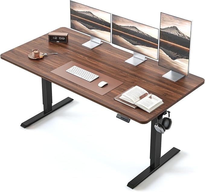 BANTI 63 × 28 Inches Standing Desk, Ergonomic, Electric Height Adjustable, Sit and Stand Up, Computer Desk with a Deeper Desktop, Black Frame/Black Walnut Top