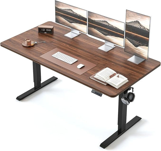 BANTI 63 × 28 Inches Standing Desk, Ergonomic, Electric Height Adjustable, Sit and Stand Up, Computer Desk with a Deeper Desktop, Black Frame/Black Walnut Top