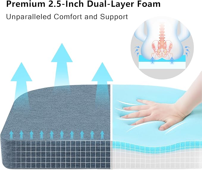 Nordjager Chair Cushions for Dining Chairs, 2 Pack Memory Foam Cushion | 2.5" Thick Chair Cushion; Waterproo Surface with 17" x 16" Size for Kitchen & Dining Chairs, Secure Ties and Washable Cover.
