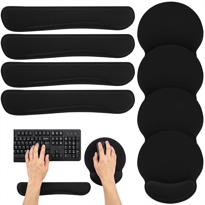 8 Pcs Ergonomic Mouse Pad and Keyboard Wrist Rest Set, Memory Foam Support for Comfortable Typing, Black Computer Gaming Office Home Accessories