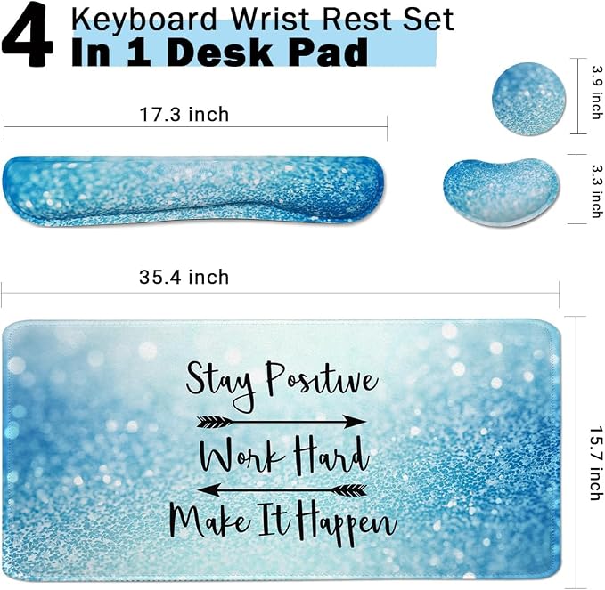 Large Mouse Pad and Keyboard Wrist Rest, Desk Pad for Keyboard and Mouse, 4-in-1 Large Gaming Mouse Pad with Wrist Support for Home Office Study Game-Stay Positive