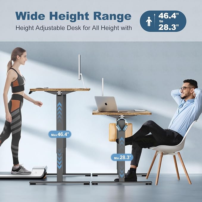 DUMOS 63 Inch Electric Standing Desk Height Adjustable, Sit to Stand Computer Workstations Large Work PC Table Home Office Writing Gaming Desks with Memory Presets for Walking Pad, Bedroom, Rustic