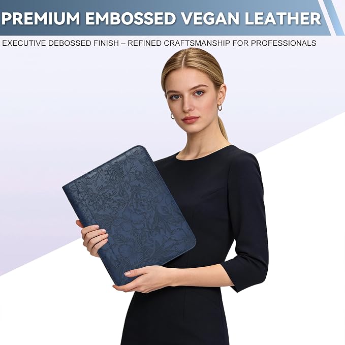 Leathario Portfolio Binder, Includes 5 Sheet Protectors and a Pen, 13 Inch Tablets Organizer, Vegan Leather A4 Padfolio, Multi-Pocket Notepad Business Planner Professional Document