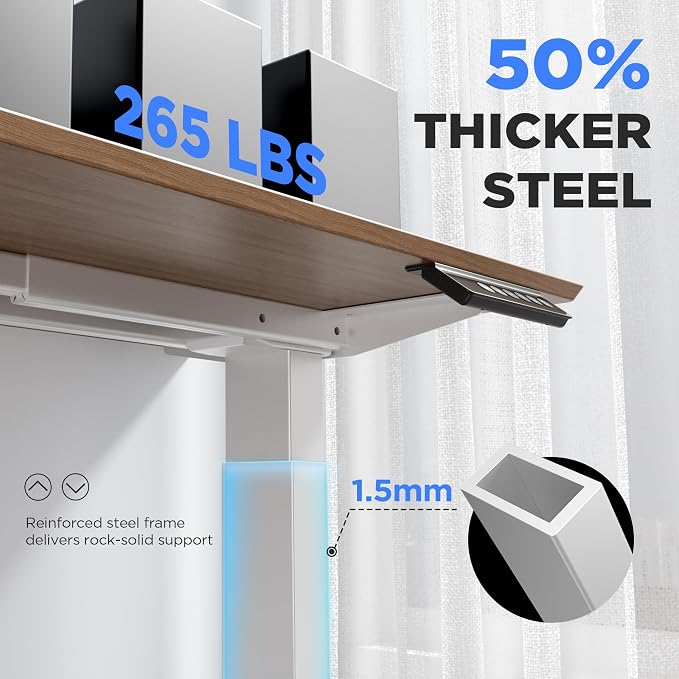 Dual Motor Electric Standing Desk Frame - 300 lbs Heavy Duty, 3 Memory Height Presets - Sit Stand Desk Frame, Computer Height Adjustable Desk Legs & Base for 43.3"-63" Desktop, White Frame Only