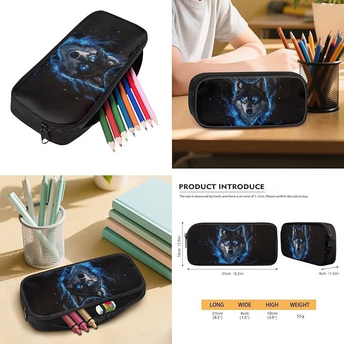Cool Wolf Backpack with Lunchbox for School Boys Bookbag 4-in-1 Set with Lunch Box Water Bottle Sleeve Pencil Case Back to School Supplies Birthday Present for Kids