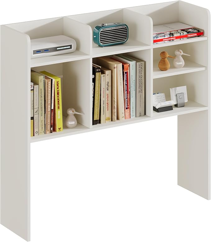 ChooChoo Desk Hutch Dorm with LED Lights, Desktop Bookshelf with 7 Shelves | Desktop Shelf, Bookshelf Storage for College Dorm Office Home, White