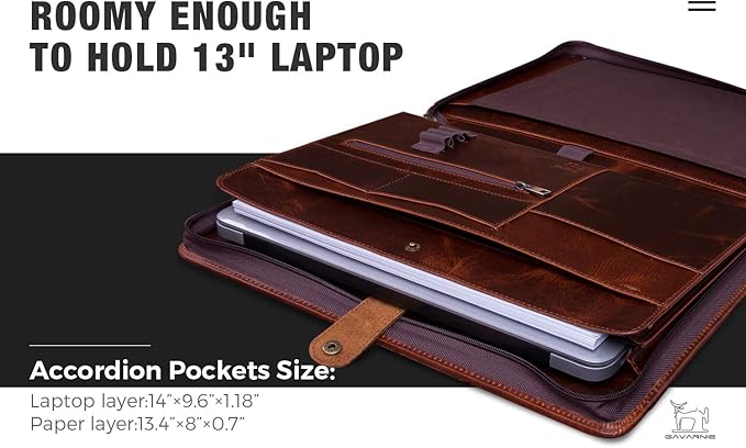 Genuine Leather Business Portfolio Padfolio Folder with Zipper for Men, Men's Leather Padfolio Folder for 13" Laptop, Business Portfolio for Letter Size Notepad, Graduation Gift，Oil Wax