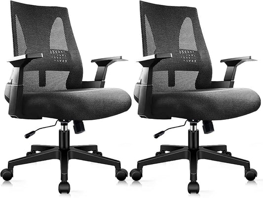 CLATINA 500lbs Big and Tall Office Chair Heavy Duty Mesh Ergonomic Computer Chairs with Adjustable Lumbar Support and Wide Comfy Seat for Home Office Conference Heavy People, Black, 2 Pack