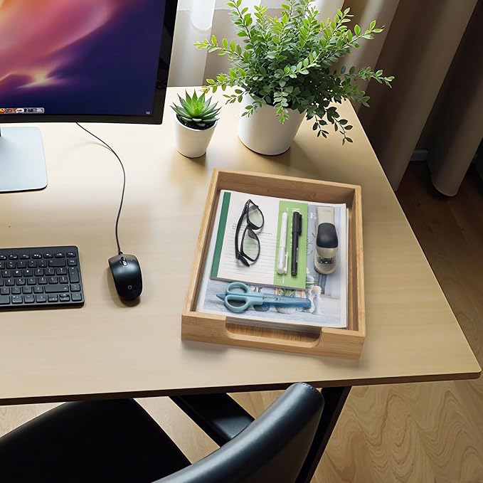 Bamboo Letter Tray, Wood Desk Tray, Wooden Desk Organizer, A4 Paper, Document, File, Mail, Magazine Storage Basket for Office, Classroom, Home Desktop