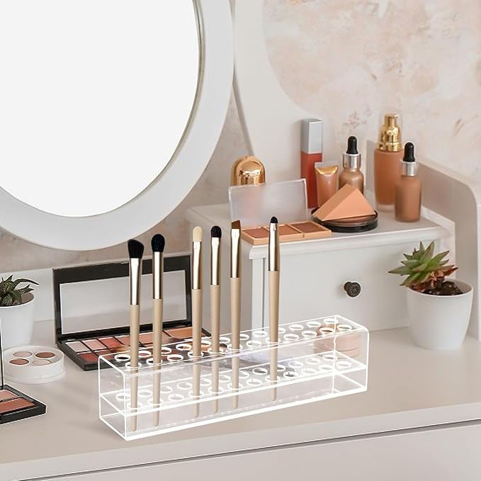 Acrylic Pen Holder, 24-Slots Pen Stand Clear Pen Holder Pen Display Stand Eyebrow Pen Stand Art Brush Rack Makeup Brush Rack Organizer for Home Office Desk School Supplies