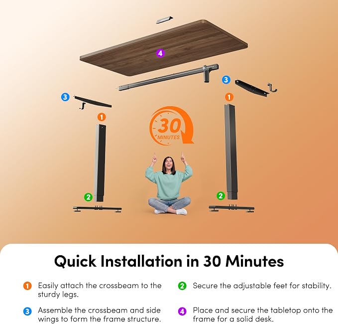 CubiCubi One-Piece Standing Desk, 48 x 24 Electric Height Adjustable Computer Desk, Sit Stand up Home Office Workstations with Whole-Piece Desktop, Black Walnut