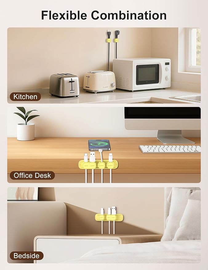 6 Pack Magnetic Cable Clips [1s Open/Lock], Laitver Cord Organizer Holder Strong Adhesive Desk Cable Management- Organize Charging Cords Neatly for Home, Office, Car,Desk, Nightstand-Cream Yellow