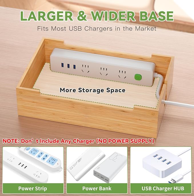 Pezin & Hulin Bamboo Charging Station-Natural, (No USB Charger and Cables) | Electronic Devices Organizer for Multiple Devices Charger Such As Cell Phone, Tablet, Watch and More