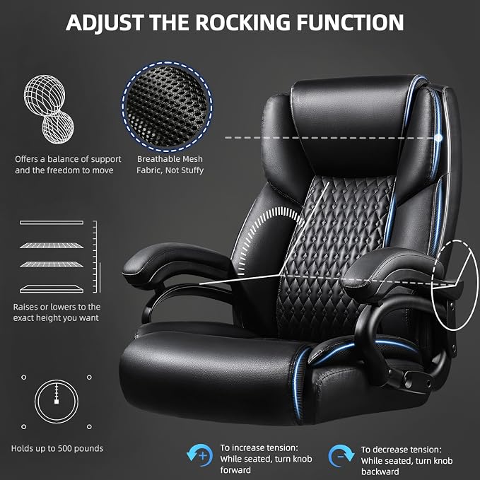 VITESSE 600lbs Heavy Duty Office Chair for Low Back Pain Relief, Big and Tall Office Chair with Ergonomic Lumbar Support, High Back Executive Chair with Quiet Rubber Wheel