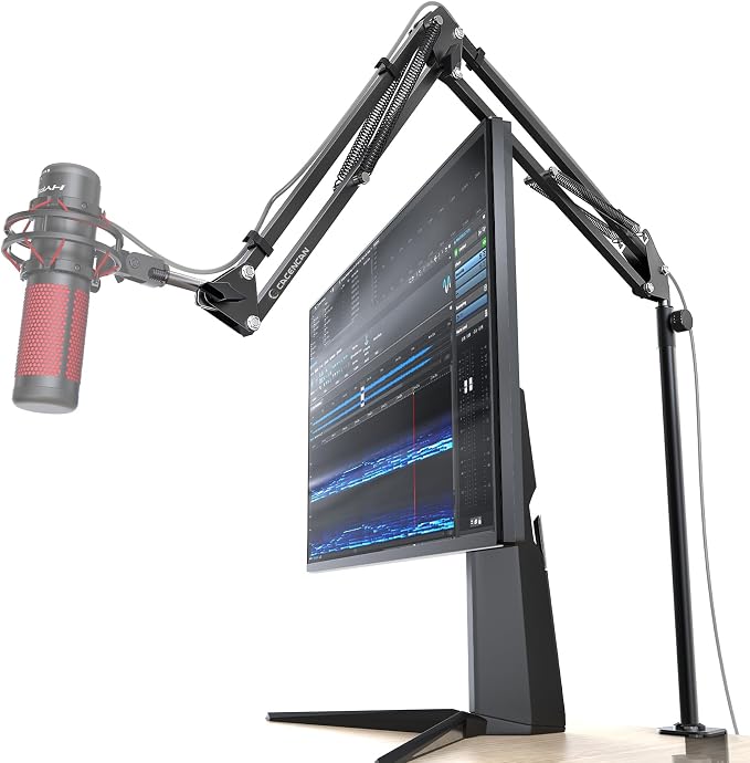 CACENCAN Boom Arm, 360° Rotatable Microphone Stand with Desk Mount, Foldable Desk Mic Arm with 3/8'' to 5/8'' Screw Adapter, Microphone Arm for Live Streaming, Gaming, Podcasting