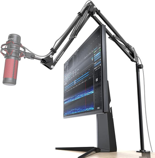 Boom Arm, 360° Rotatable Microphone Stand with Desk Mount, Foldable Desk Mic Arm with 3/8'' to 5/8'' Screw Adapter, Microphone Arm for Live Streaming, Gaming, Podcasting