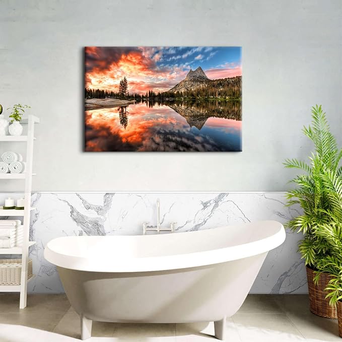 Colorful Sunset Landscape Wall Art Nature Mountain Lake Wall Decor California Yosemite National Park Forest Pictures for Bedroom Skyline Painting Canvas Posters Large Artwork Office Decorations 32x48"