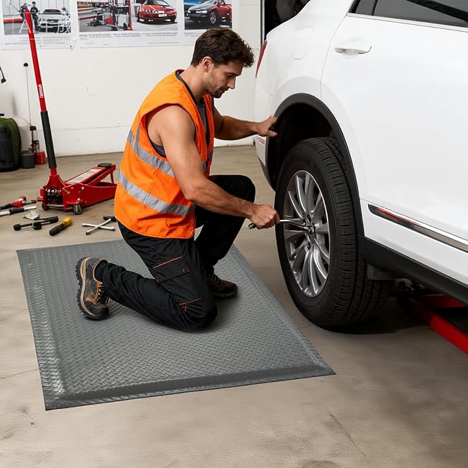 Anti Fatigue Mats Industrial 2' x 7' 15/16" Extra Thick Ergonomic Standing Mat Commercial Kitchen Mat Heavy Duty Diamond Plate Shop Floor Mat Helps Relieve Back and Leg Soreness, Grey