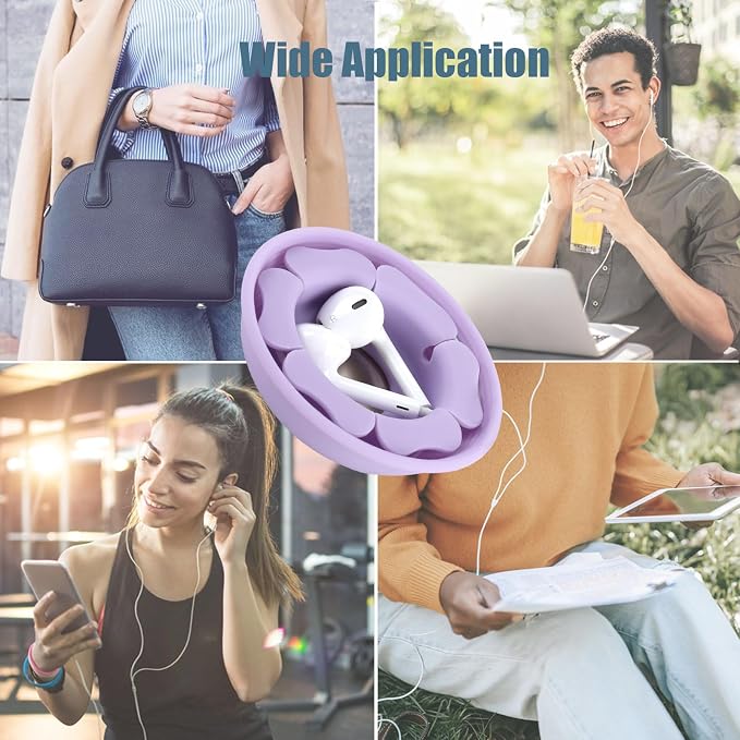 MAIRUI Wired Earbud Case Earphone Headphone Cord Organizer Earbuds Wrap Soft Silicone Magnetic Holder Storage Tangle Free Cable Winder(Lavender)