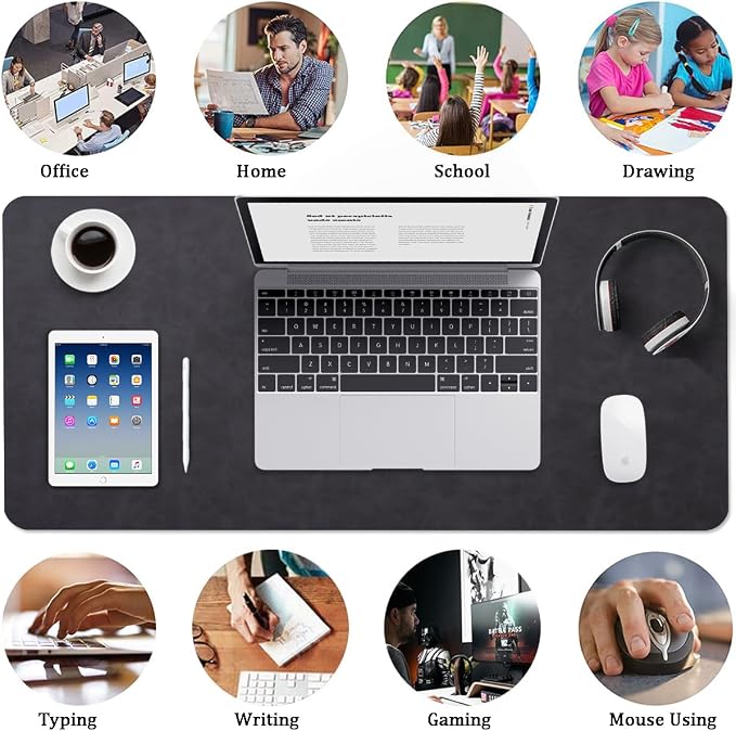 Distressed Leather Desk Mat - Non-Slip PU Leather Desk Pad Protector - Large Waterproof Mouse Pad Computer Keyboard Desk Mat Desk Accessories for Office & Home (Black, 31.5"x 15.7")