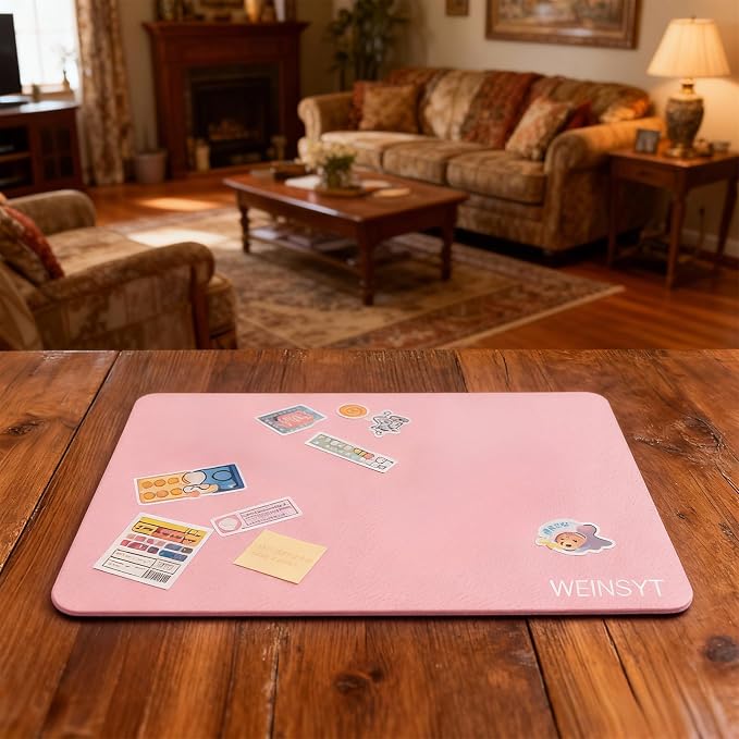Dual-Sided Desk Protection Mat & Mouse Pad 2-in-1, 10" x 8.3" Waterproof PU Leather Desk Protector for Sticker Crafts, Office & Gaming - Non-Slip Base, Dusty Pink & Baby Blue