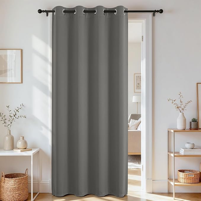 Joydeco Blackout Door Curtain for Doorway Privacy 72 Inches Long, Grommet Closet Curtain for Open Closet, Room Divider for Bedroom Living Room (Light Grey, 52Wx72L, 1 Panel)