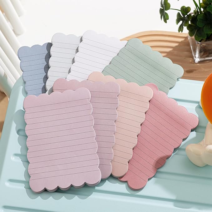 Eaasty 8 Pack Scalloped Aesthetic Sticky Notes Bulk Vintage Colors Cute Wavy Self Sticky Note Pads 4" x 6" Lined Note Pads for Back to School Office Supplies 240 Sheets
