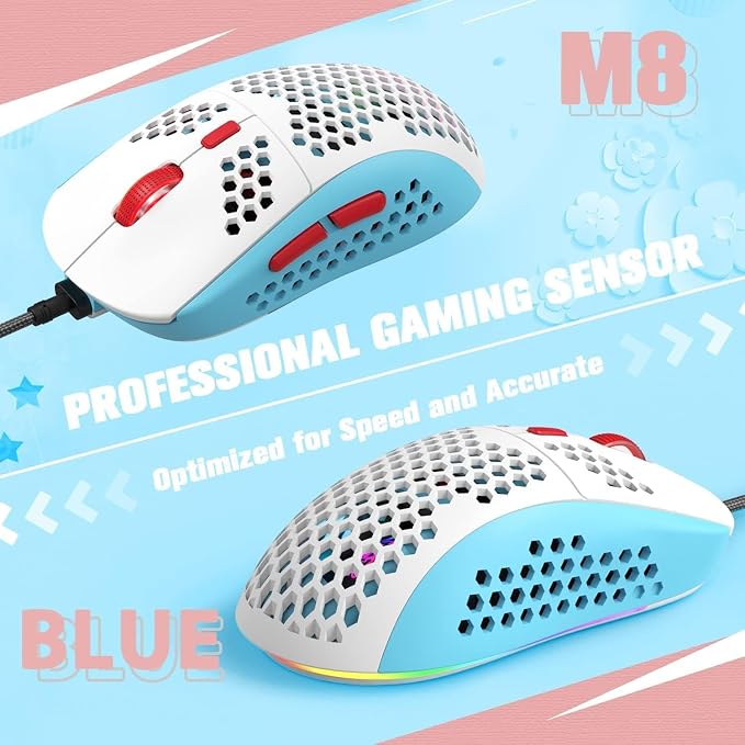 LexonElec 60% RGB Gaming Keyboard and Mouse Combo,Wired Mechanical Keyboard,68 Keys TKL Compact Mini Layout,Honeycomb Gaming Mouse,Up to 6400DPI,for PC MAC PS5 Xbox,(Pink)