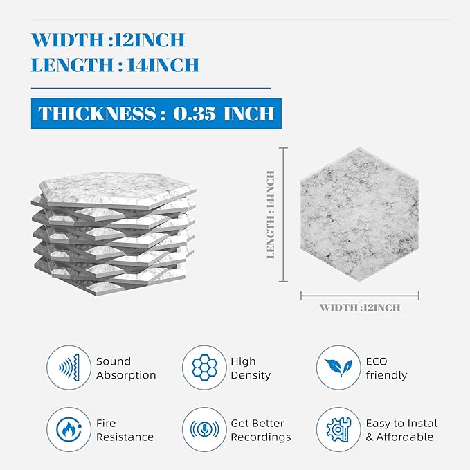 22 Pack Self-Adhesive Sound Proof Foam Panels for Walls, Acoustic Panels 12" x 14" x 0.4" High Density Flat Surface Sound Absorbing Tiles for Home Studio, Office, Gaming Room & Theater