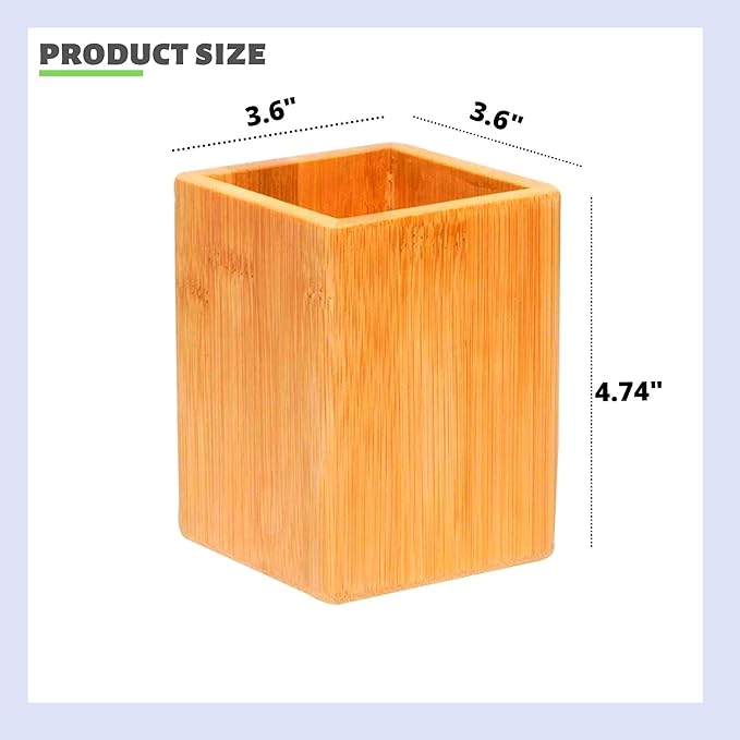 Eco-Friendly Bamboo Pen Holder | Minimalist Wooden Pencil Cup | Natural Desk Organizer Box for Office, School, or Vanity | Sustainable Square Storage Container | Unpainted Finish