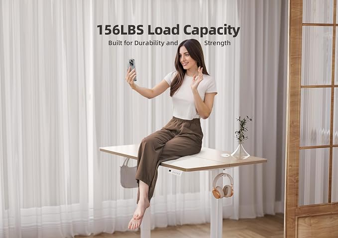 YDN Electric Standing Desk Adjustable Height, 35 x 20 Inches Stand up Desk with Cable Management, Home Office Desks with Splice Board & White Frame, Nature Top