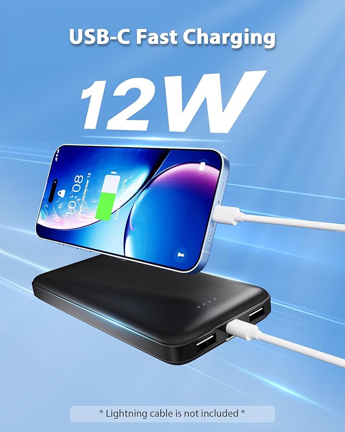 Miady 2-Pack 10000mAh Dual USB Portable Charger, Type-C Charging Power Bank, Slim Battery Pack for iPhone 17/16/15/14, Galaxy S24/22, Android etc