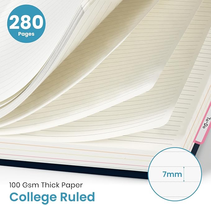 Large Spiral Lined Notebooks for Work with Removable Dividers & Tabs, 8.5"x11" Pretty Hardcover 5 Subject Notebook Journal for Women, College Ruled, Perfect for Study & Office Organization, 280 Pages, Deep Bearings