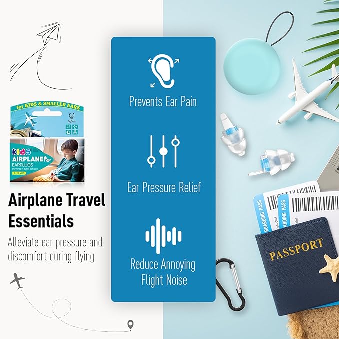 Ear Plugs for Kids (6-12 yrs), Airplane Ear Pressure Relief & Prevent Ear-Pain Earplugs for Children Adults with Small Ear-canals, Comfortable Earbuds, 25 dB Noise Cancelling