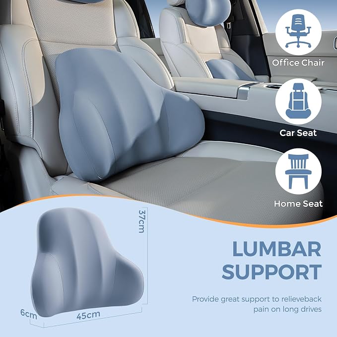 BABUR Ergonomic Memory Foam Lumbar Support Pillow for Car, Back Pain Relief | Ergonomic 100% Memory Foam, Back Pain Relief, Comfort Lower Back Support for Office Chairs, Car Seat, Wheelchair