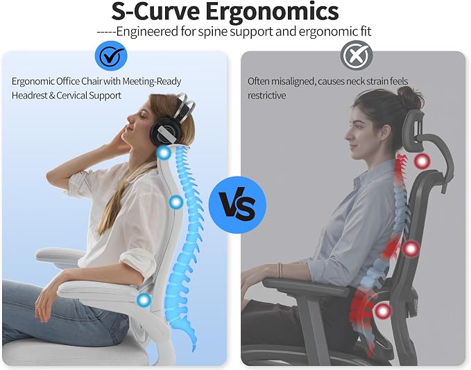 TRALT Ergonomic Office Chair- Desk Chair with Adjustable Lumbar Support | Big and Tall Back Ergonomic Desk Chair - Home Office Mesh Chairs and PU Leather Seat for Home Reading to Adults(White)