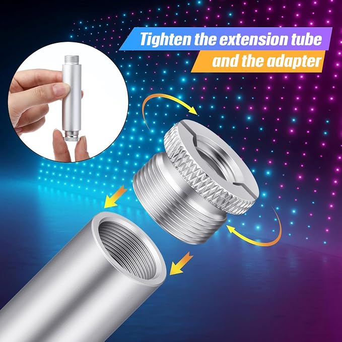Weewooday 4 Pieces Mic Stand Extension Tube 5/8 Inch Microphone Extension Pipe Aluminium Alloy Stand Extenders Screw Boom Tubes with 2 Metal Adapters(Sliver)
