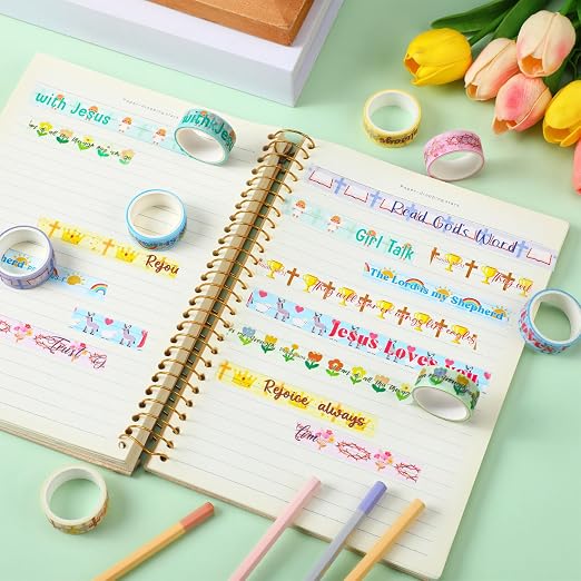 24 Rolls Back to School Christian Washi Tape Gifts Bulk Graduation Vbs Religious Scripture Kawaii Cute Bible Verse Washi Tape for Bible Journaling Crafting Students Biblestudy Stationery