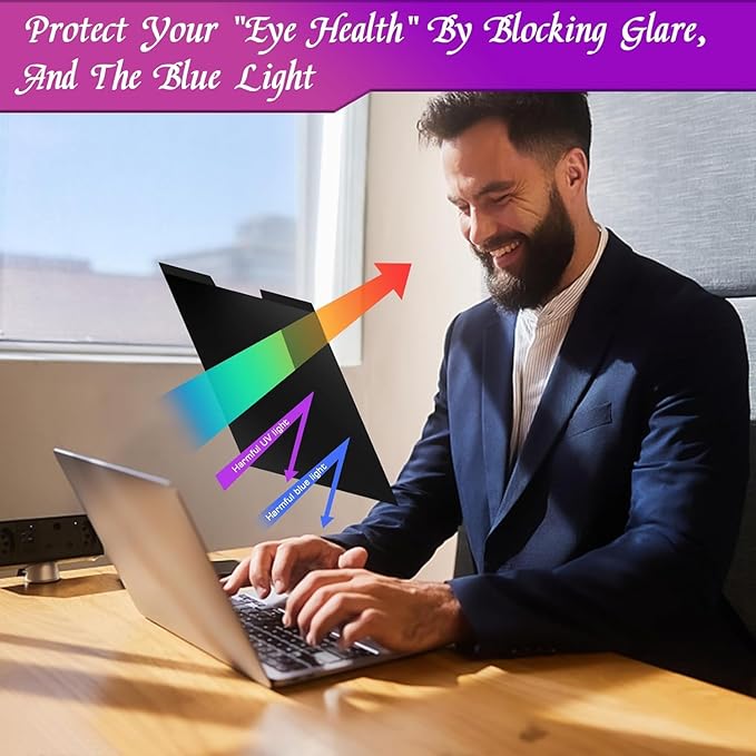 PYS 14 Inch 16:10 Magnetic Laptop Privacy Screen, Anti-Glare Blue Light Filter, Removable Privacy Shield for Lenovo, HP, Dell