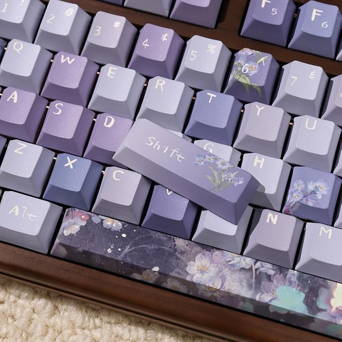 Sumgsn 152 Keys Dye Sub PBT Custom Keycaps Cherry Profile Purple Blossom Keycaps Set Fit for Mechanical Keyboards Alice Keyboard Cherry Mx Switches