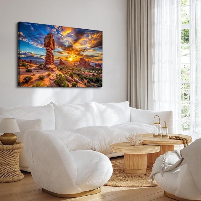 Large Desert Mountain Wall Art for Bedroom Nature Sunset Wall Decor Moab Utah Arches National Parks Picture Canvas Prints Western Art Balanced Rock Landscape Painting Artwork Bedroom Decoration 32x48"