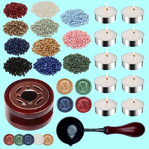 Sage Geen Sealing Wax Beads, ONWINPOR 400pcs Wax Seal Kit with Warmer, Non-Slip Spoon, Candles for Envelopes, Stamp Letter Seal,Wedding Invitations (Vanilla Green)