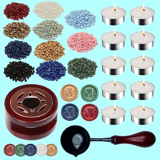 Wax Seal Kit with Warmer, ONWINPOR 400pcs Gold Sealing Wax Beads, Non-Slip Spoon, Candles for Envelopes, Stamp Letter Seal,Wedding Invitations (Gold)