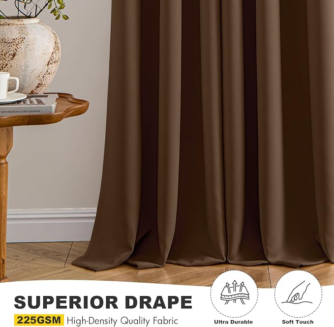 MIULEE Blackout Curtains for Bedroom Living Room 2 Panels, Thermal Insulated Room Darkening Drapes Grommet Noise Reducing Light Blocking Window Treatments 72 Inches Long 40x72 Inch Brown