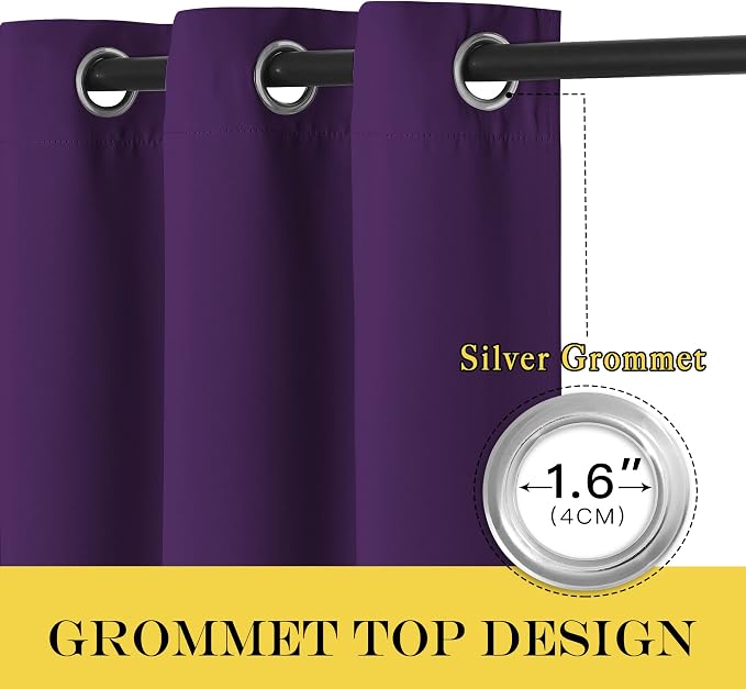 NICETOWN Room Darkening Short Curtain 54 inches Long for Living Room, Grommet Sound Reducing Thermal Insulated Curtains for Bedroom Nursery Window, 46W x 54L, 1 Piece, Royal Purple